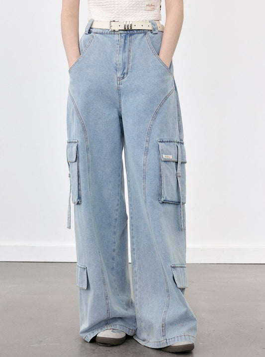 Street Denim Light Blue Cargo Pants