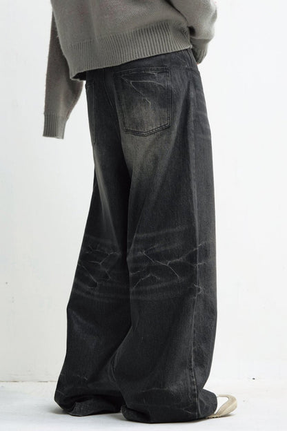 Black Distressed Versatile Wide-Leg Jeans