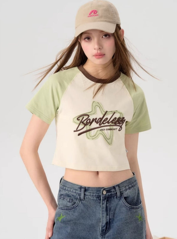 Loose Contrasting Raw Edge T-Shirt