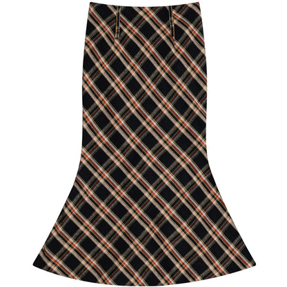 American retro high waist plaid skirt