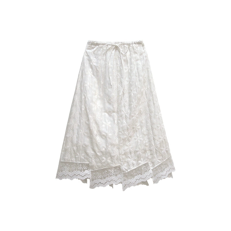 Curry Simple Lace White Skirt