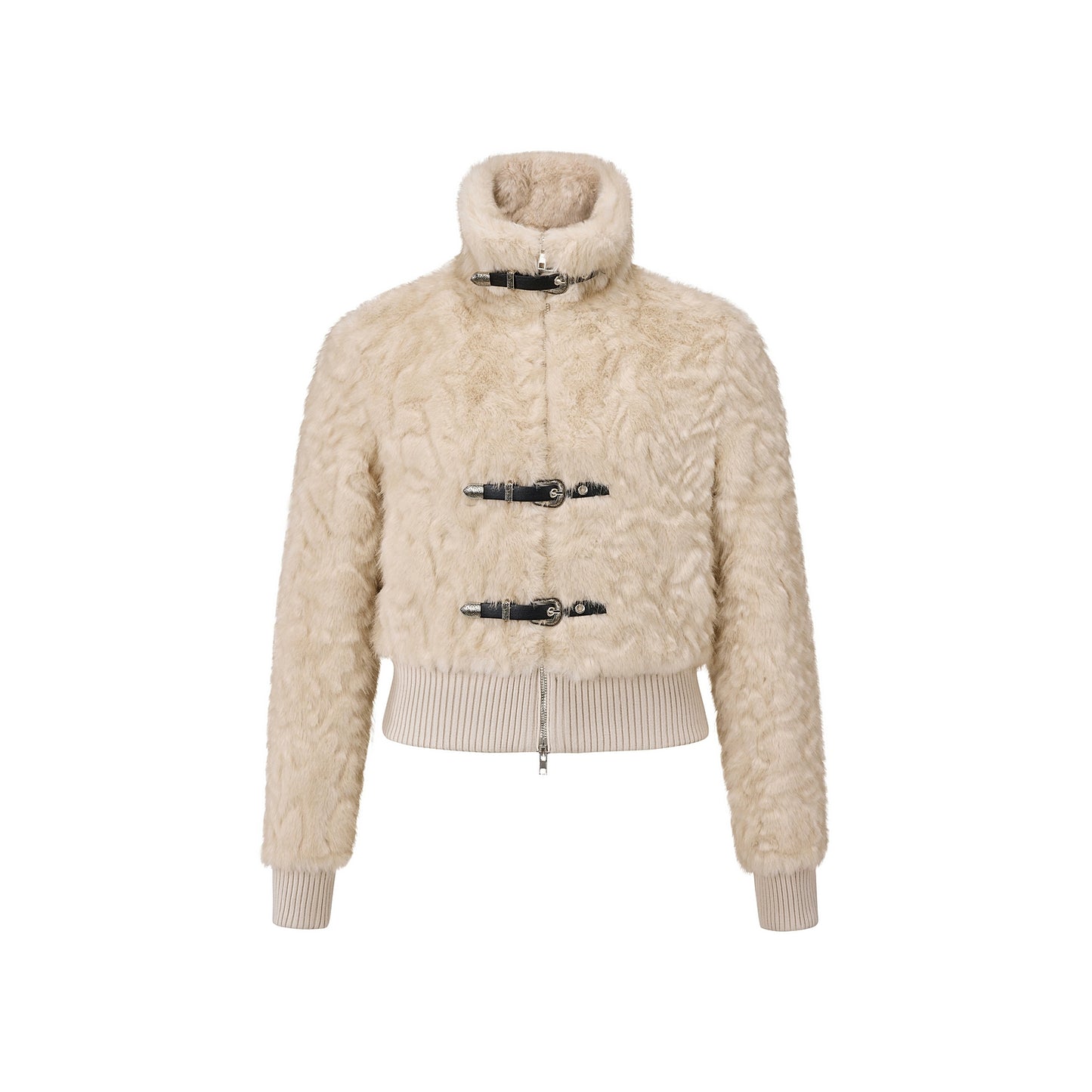 Leather Stand-Up Collar Woolen Short Jacket