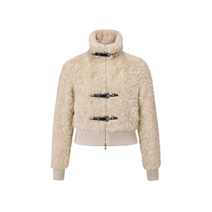 Leather Stand-Up Collar Woolen Short Jacket