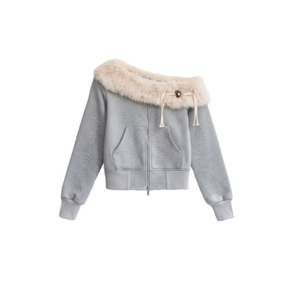 Mist Gray Off-Shoulder Jacket