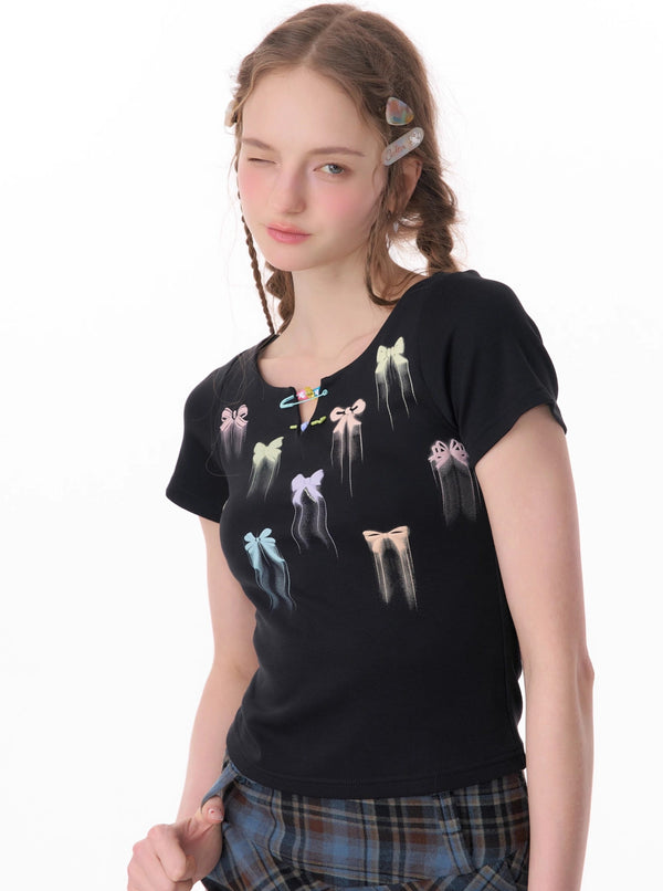 Bow Shoulder Short Sleeve Top