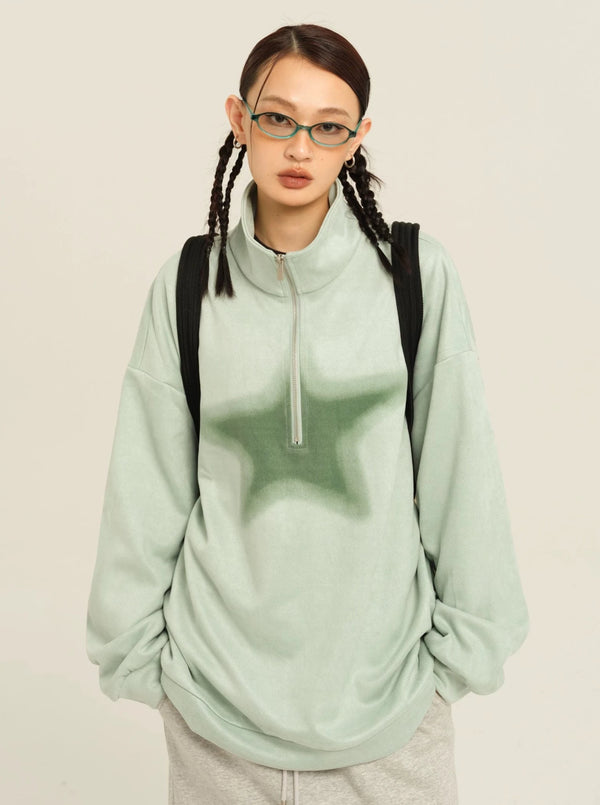 American zipper polo collar suede oversize coat