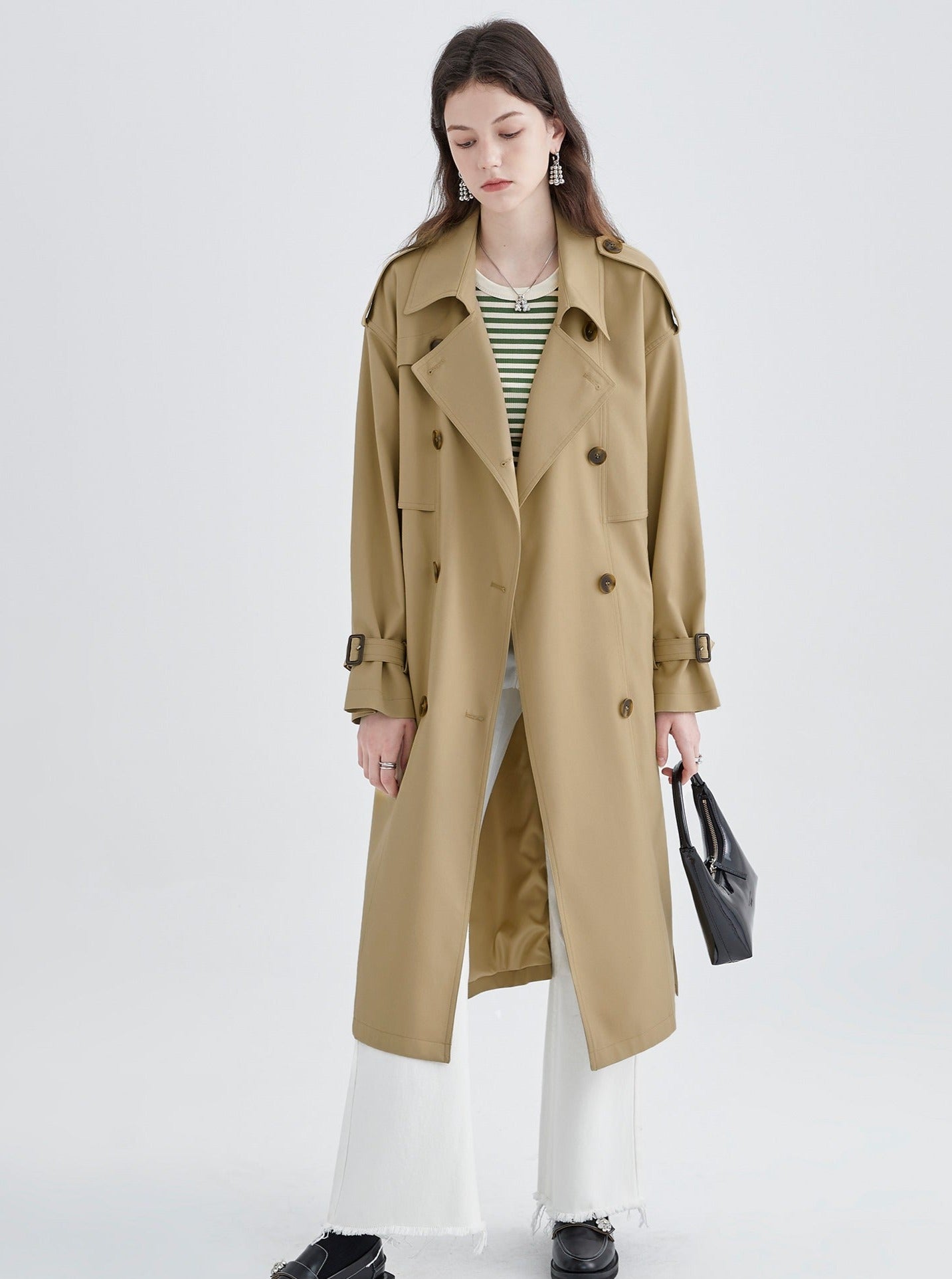 Mid-Length Lace-Up Trench Coat