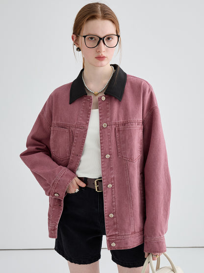 Contrast denim short jacket