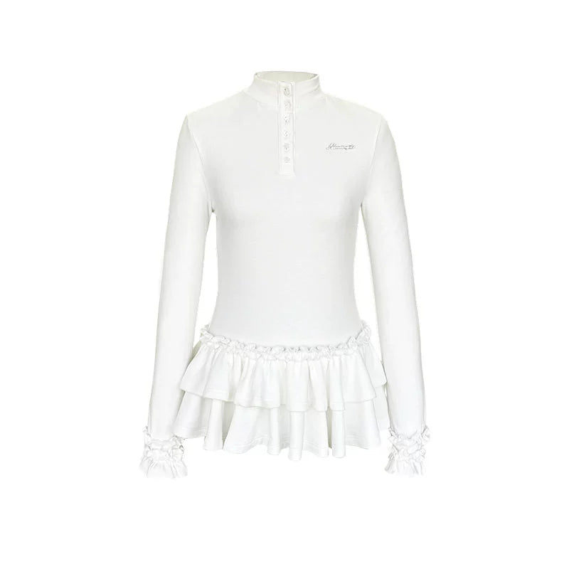 Six-Button Lace Hem Top