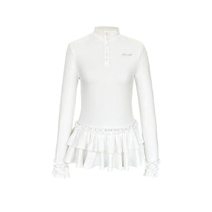 Six-Button Lace Hem Top