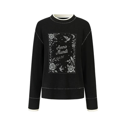 Embroidered Rose Color-Block Blouse