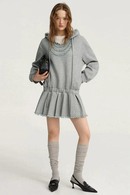 Grey Lace Panelled Collar Sweatshirt Dress