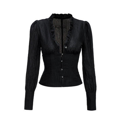 Dark Girl Ruffled Shirt Slim Set-Up