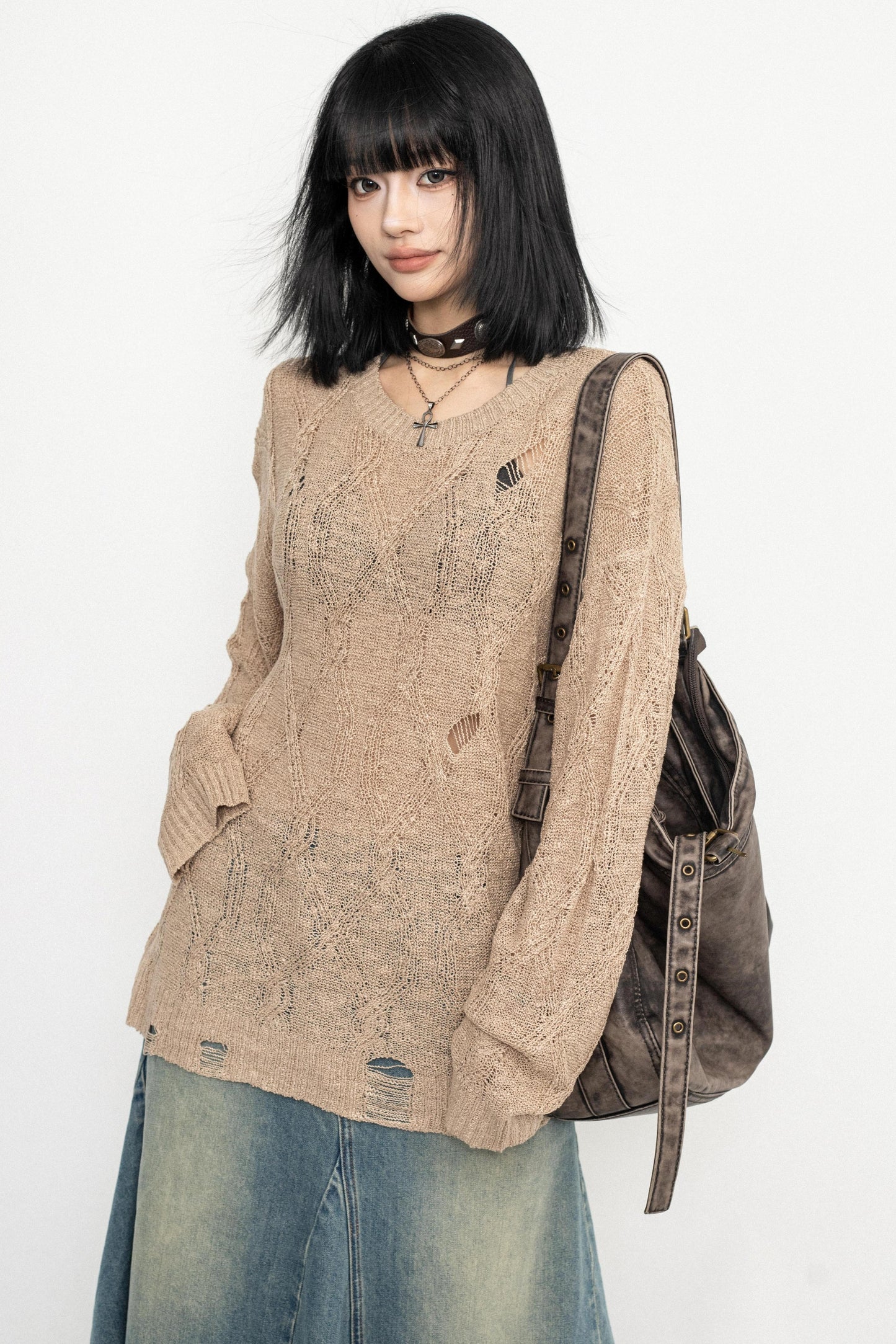 Long Sleeve Mesh Knit Top