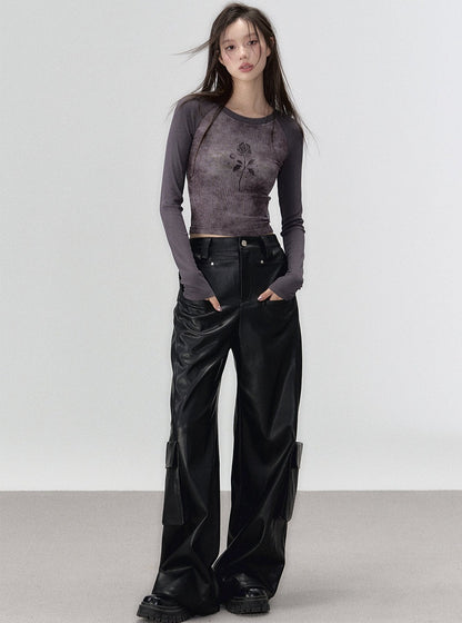 Loose pu leather pants