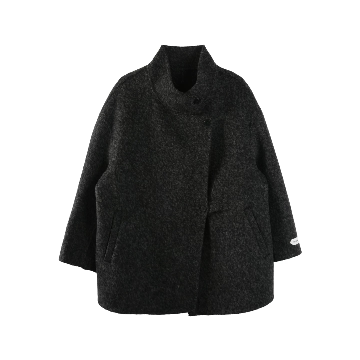Black Wool Stand Collar Coat