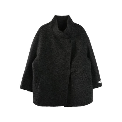 Black Wool Stand Collar Coat