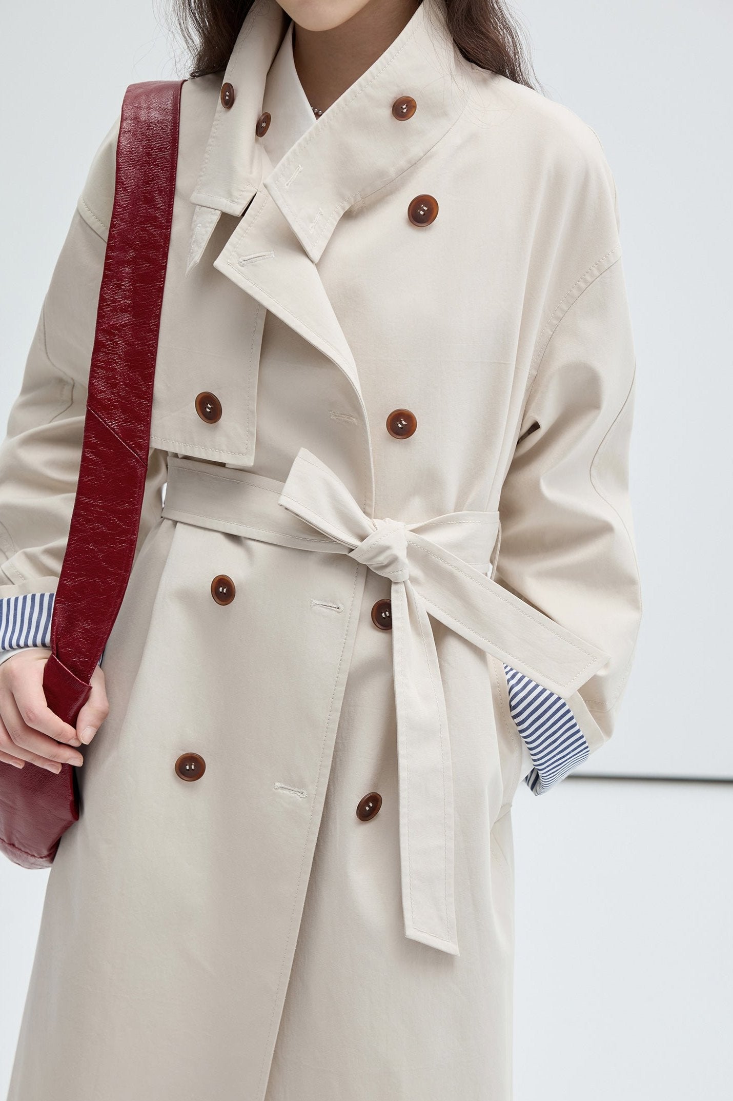 [lyocell + cotton] VEGA CHANG TRENCH COAT WOMEN'S MIDI LENGTH FALL 2024 STAND COLLAR COMMUTER JACKET