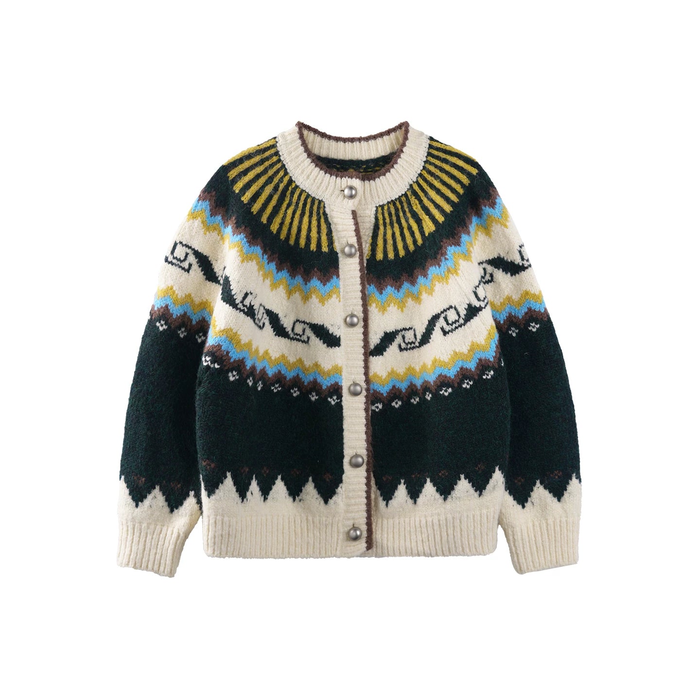 Cartoon Color-Blocked Wool Cardigan