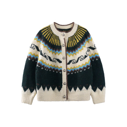 Cartoon Color-Blocked Wool Cardigan