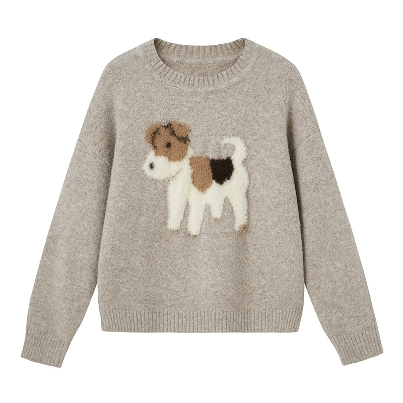 Cute Puppy Jacquard Pullover Sweater