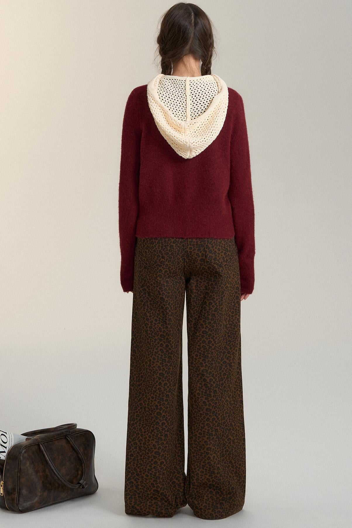 Cut-Out Hooded Knit Cardigan