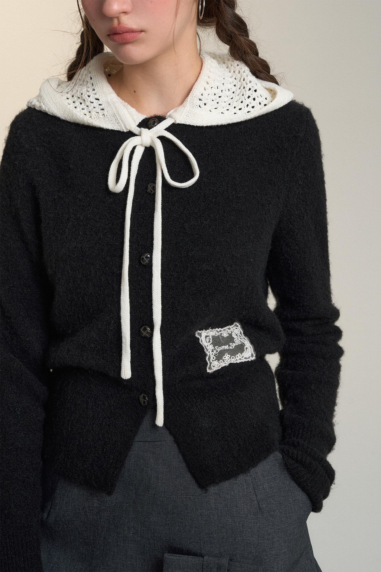 Cut-Out Hooded Knit Cardigan