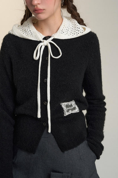 Cut-Out Hooded Knit Cardigan