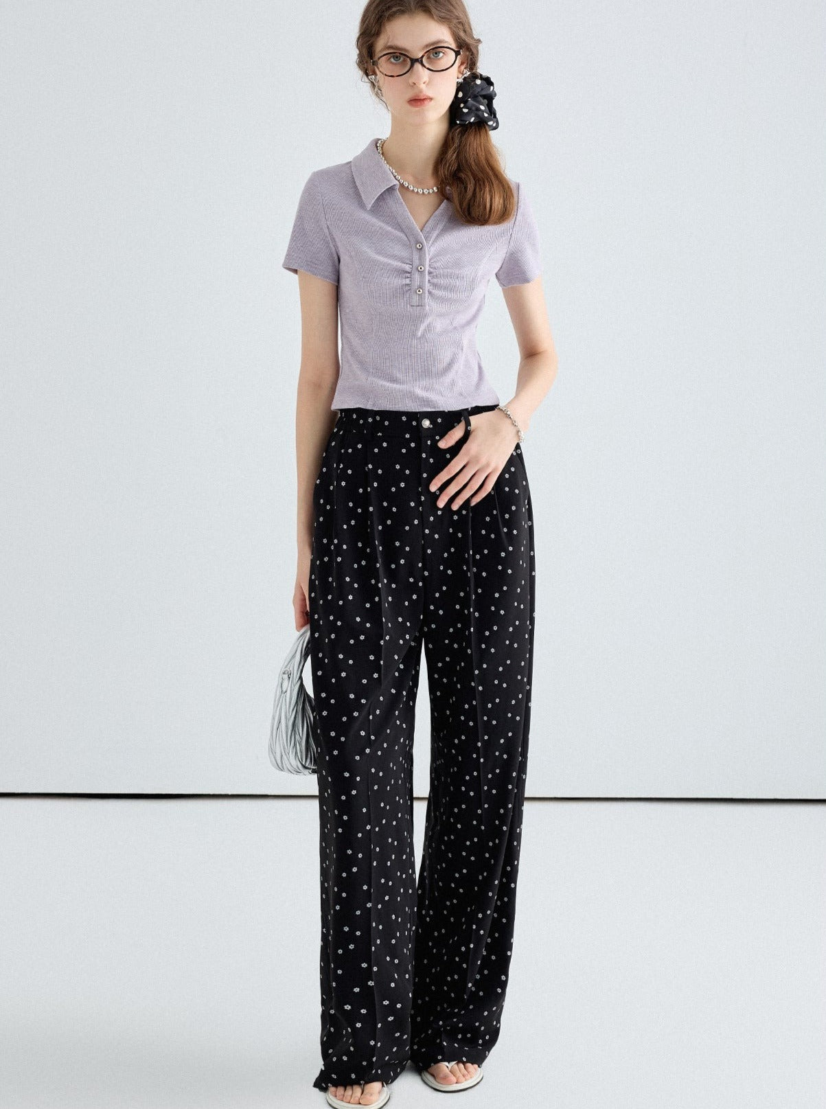 Polka Dot Straight-Leg Trousers