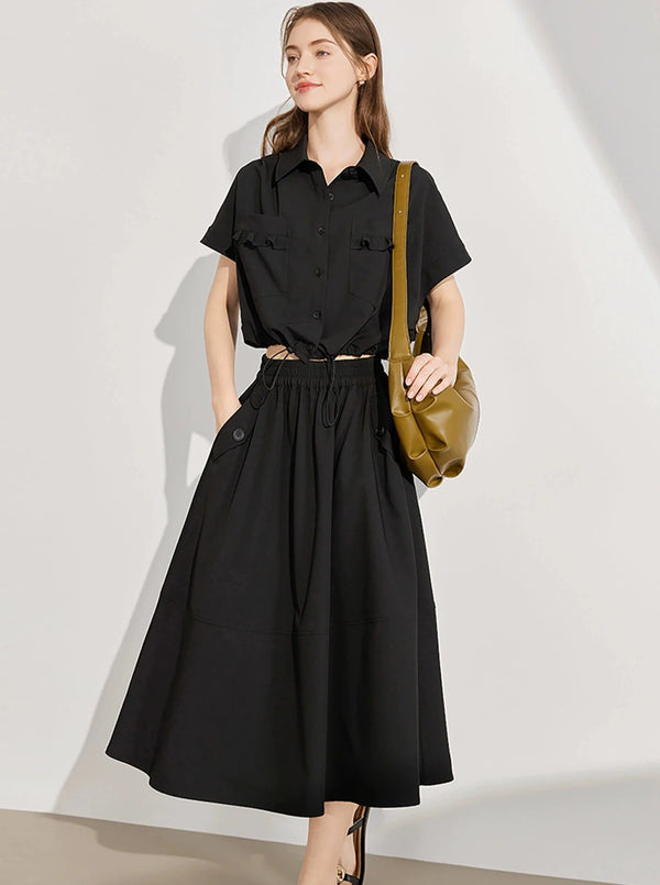 Simple Shirt With Skirt Two-Piece Set
