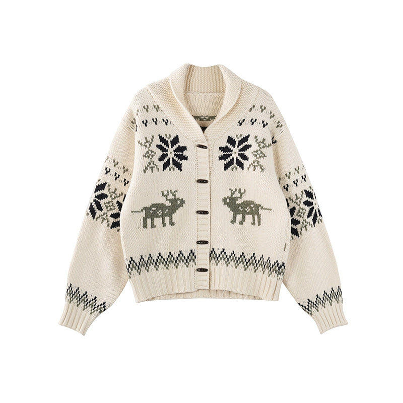 Snowflake Deer Wool Cardigan