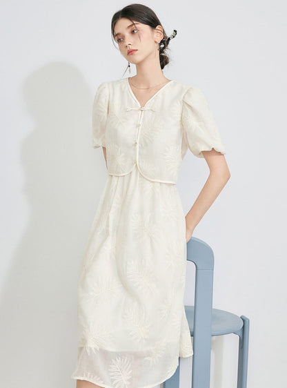 Chinese Style Puff Sleeve Dress