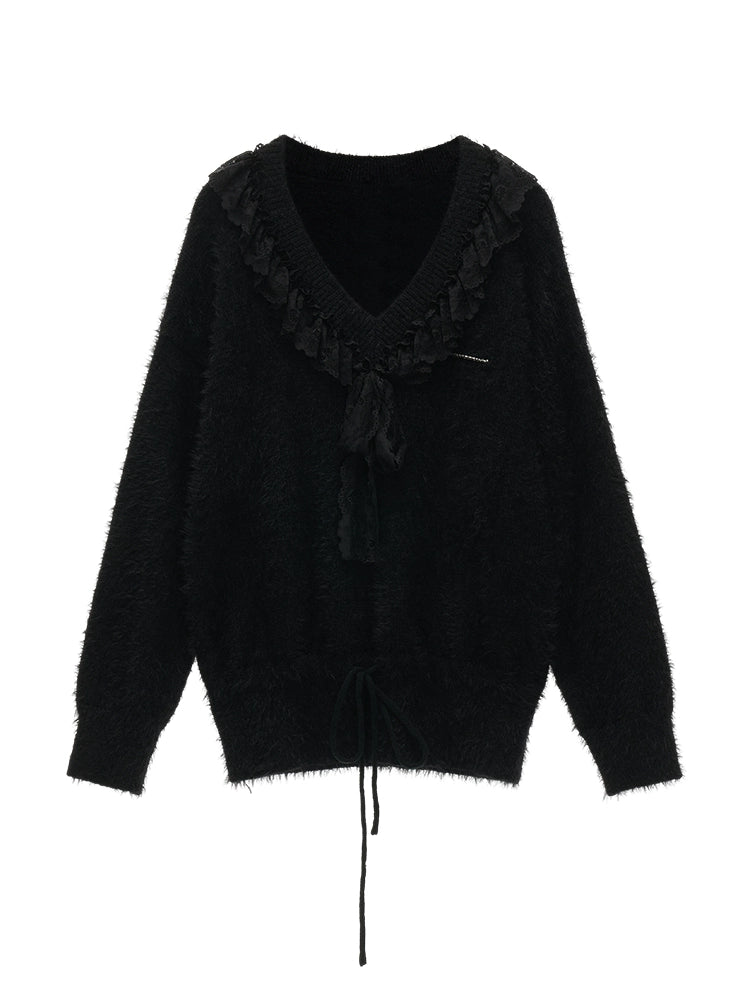 Stylish Bow Detail V-Neck Sweater