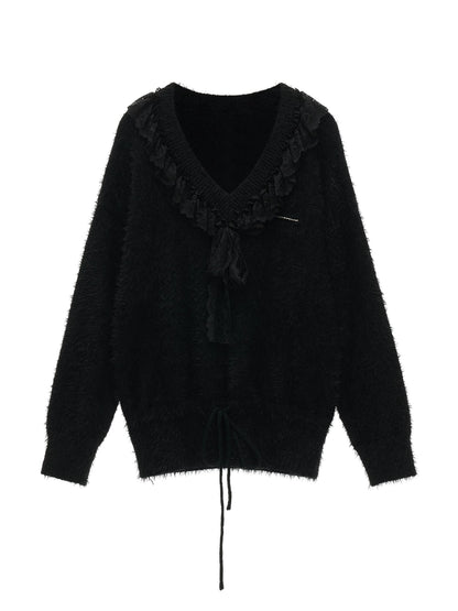 Stylish Bow Detail V-Neck Sweater