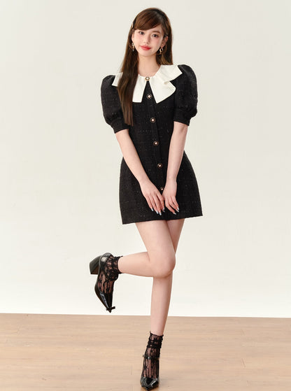 Decoration Waist Slim Black Dress