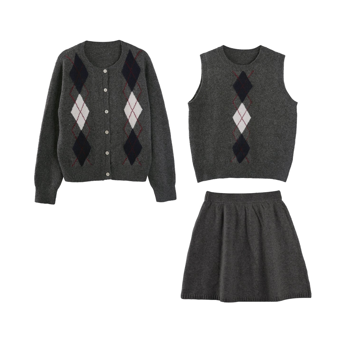 Rhombus Elements Knit Cardigan Set