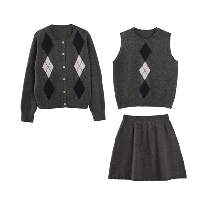 Rhombus Elements Knit Cardigan Set