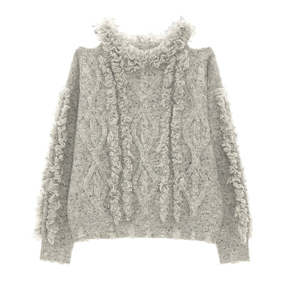 Leaky Shoulder Destruction Tassel Sweater