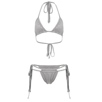 Bikini grigio con borchie e perline