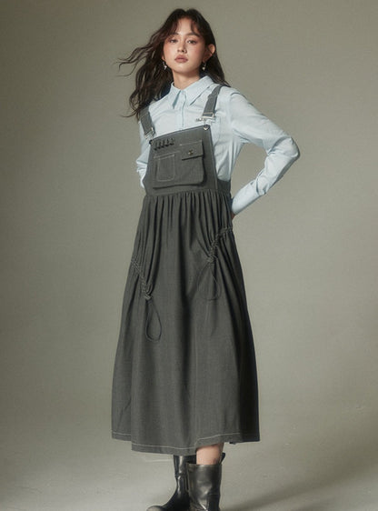 High-waisted loose long bib dress