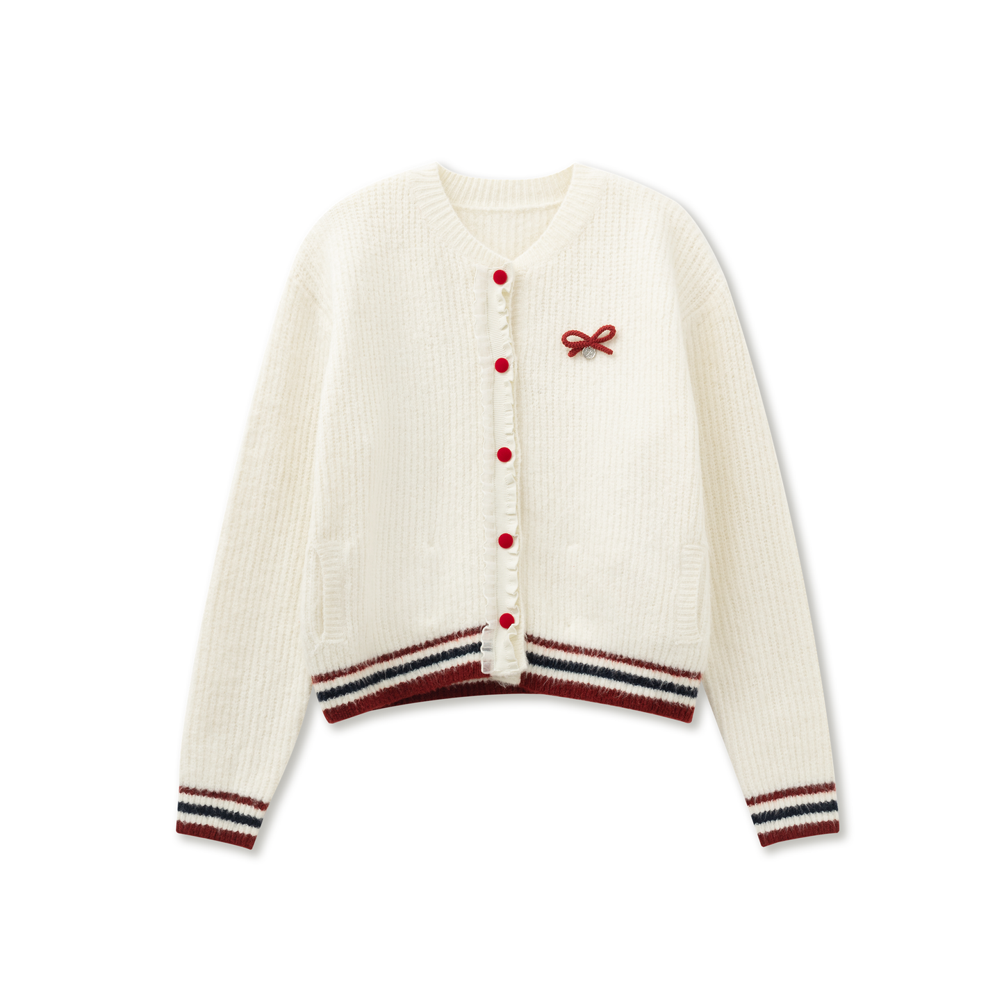 College Hit Red Baseball Knit Cardigan