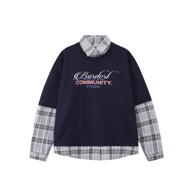 Loose Plaid Splice Sweatshirt Top