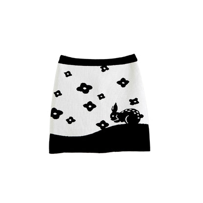 jacquard wool rabbit retro A-line skirt