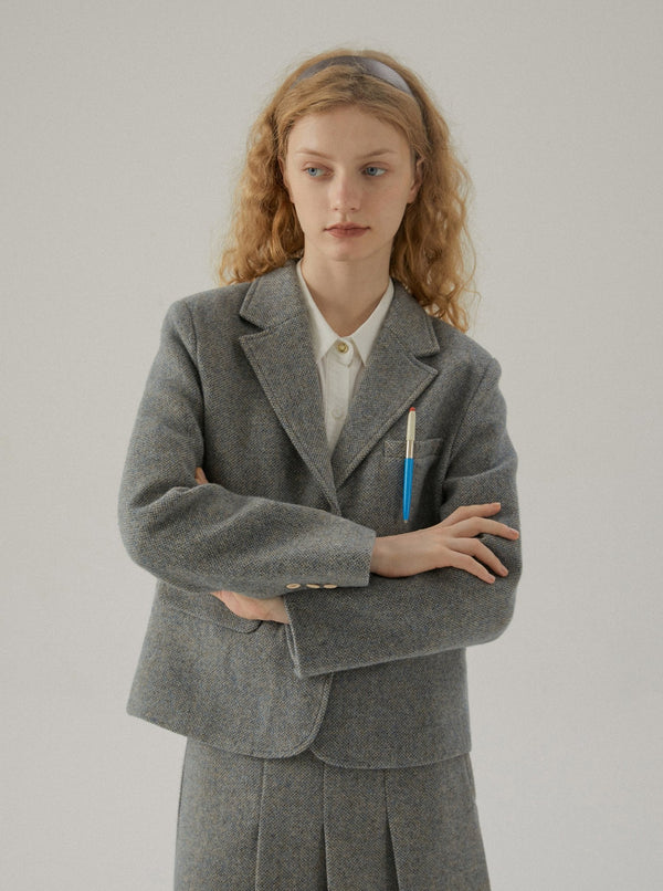 WOOL SUIT JACKET SHORT PLEATED SET