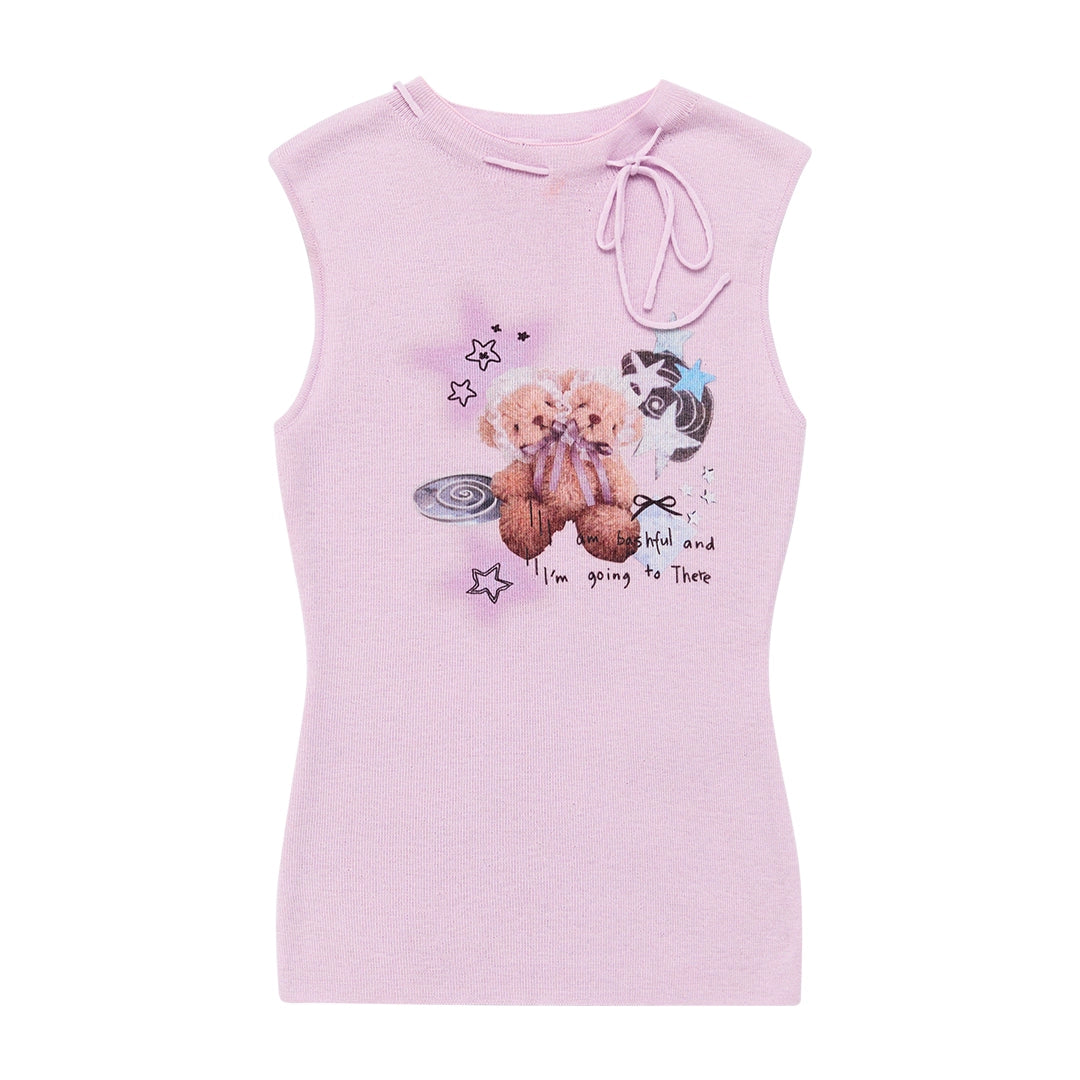 Bear Print Knitted Vest Top