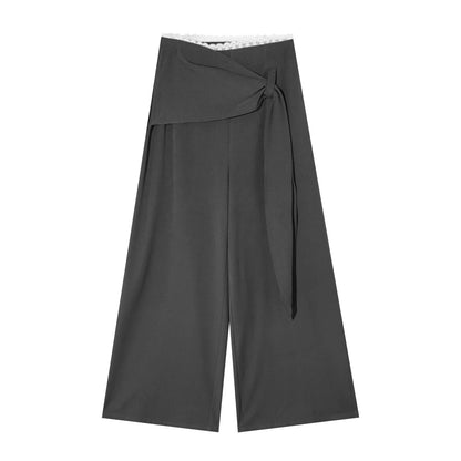Retro Wide-Leg Tie-Up Pants