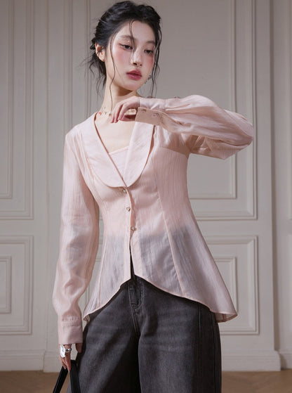 U-neck Lyocell Sheer Shirt Set