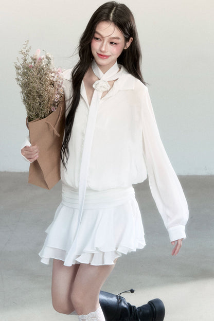 Cherry Blossom Chiffon Waist Ruffle Dress