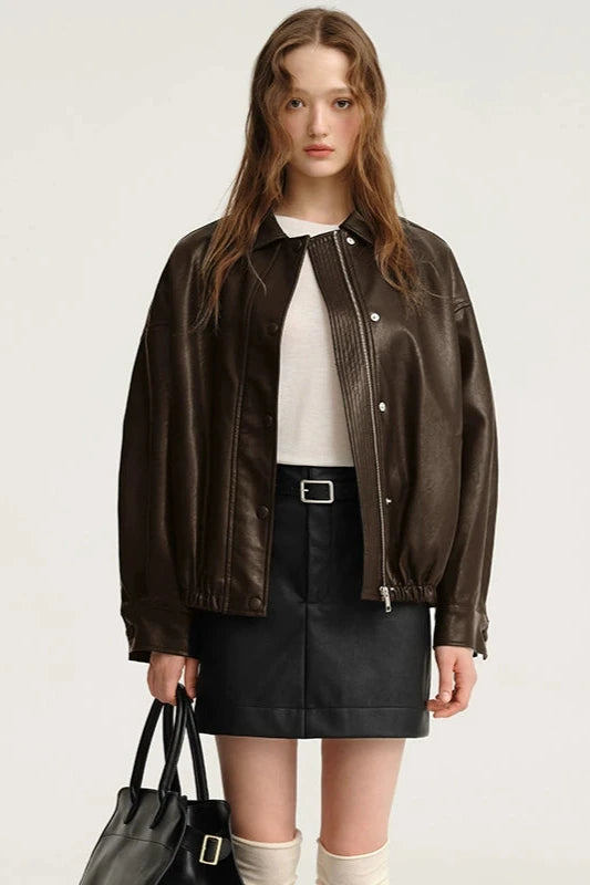 Maillard Cropped Leather Jacket