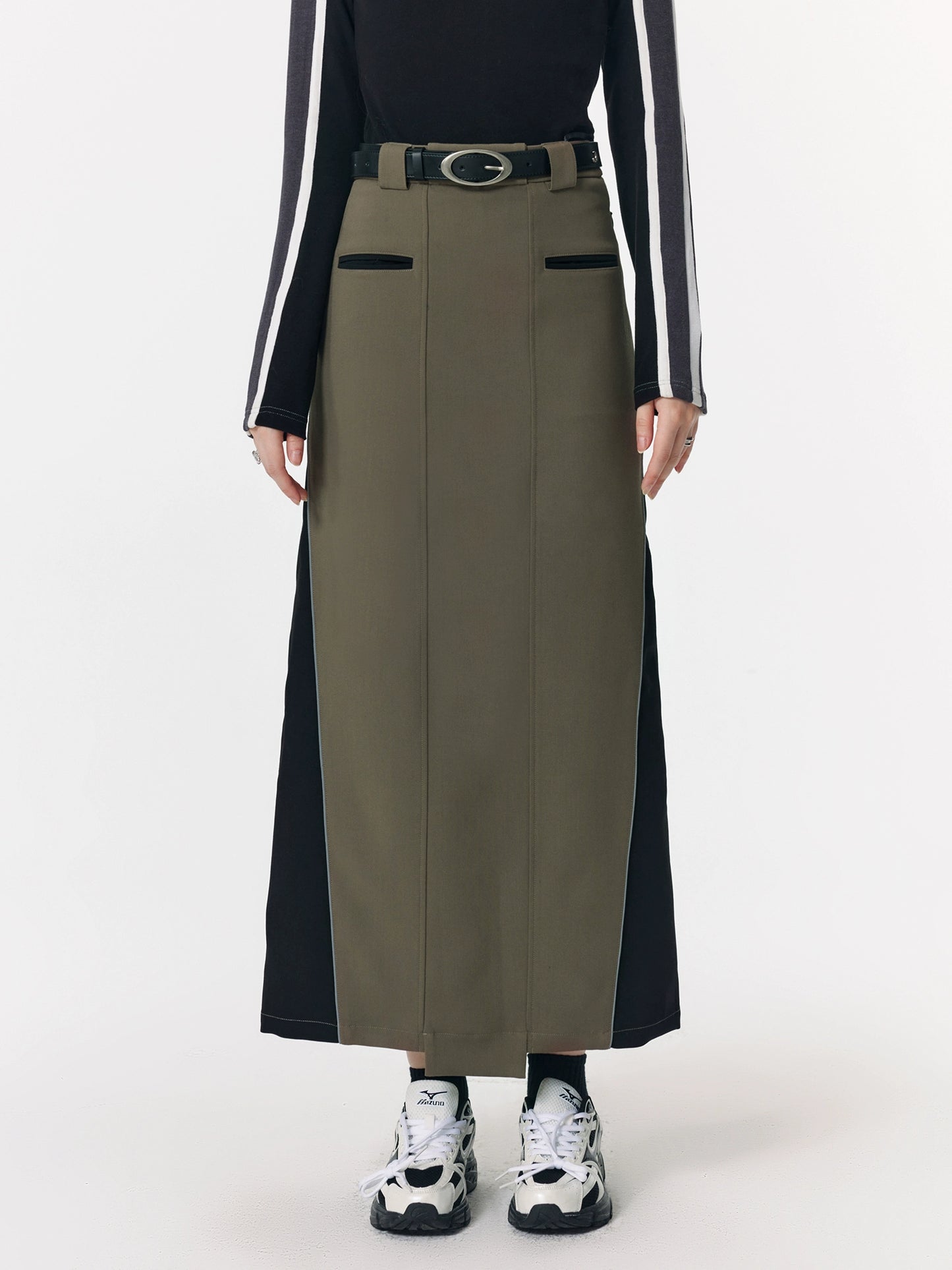 Design Sporty Patchwork Contrast Long Skirt